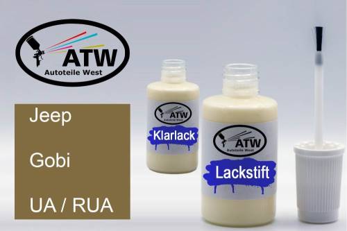 Jeep, Gobi, UA / RUA: 20ml Lackstift + 20ml Klarlack - Set, von ATW Autoteile West.